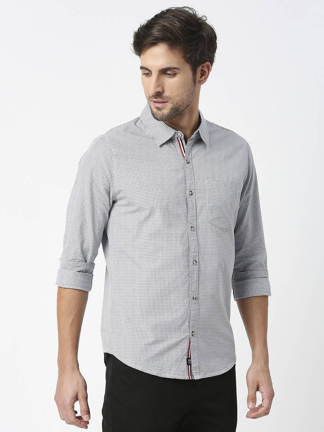 Thomas Scott Men Micro Checks Pure Cotton Slim Fit Casual Shirt