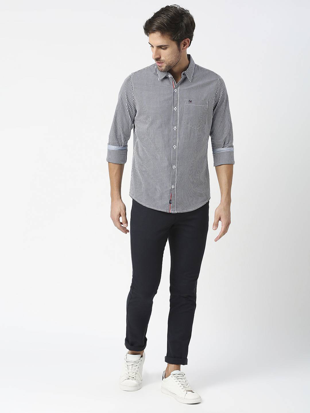 Thomas Scott Men Blue Relaxed Checked Cotton Casual Sustainable Shirt