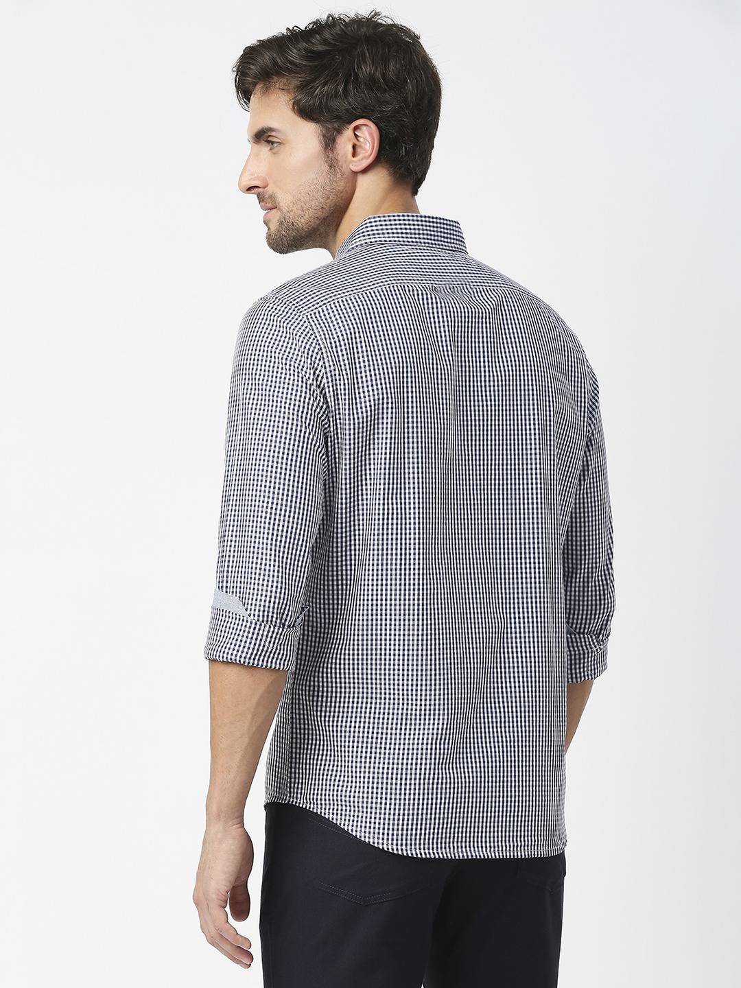 Thomas Scott Men Blue Relaxed Checked Cotton Casual Sustainable Shirt