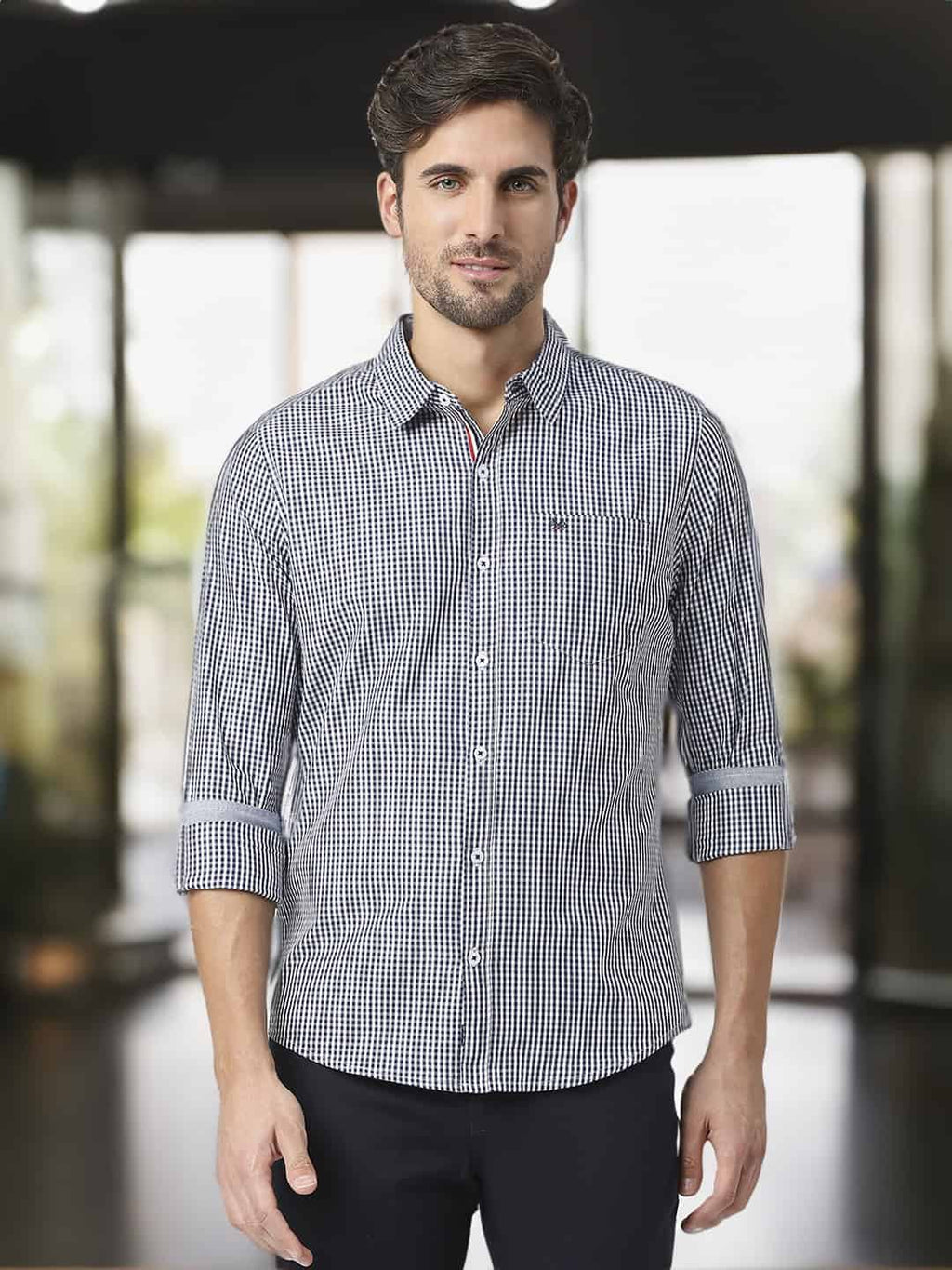 Thomas Scott Men Blue Relaxed Checked Cotton Casual Sustainable Shirt
