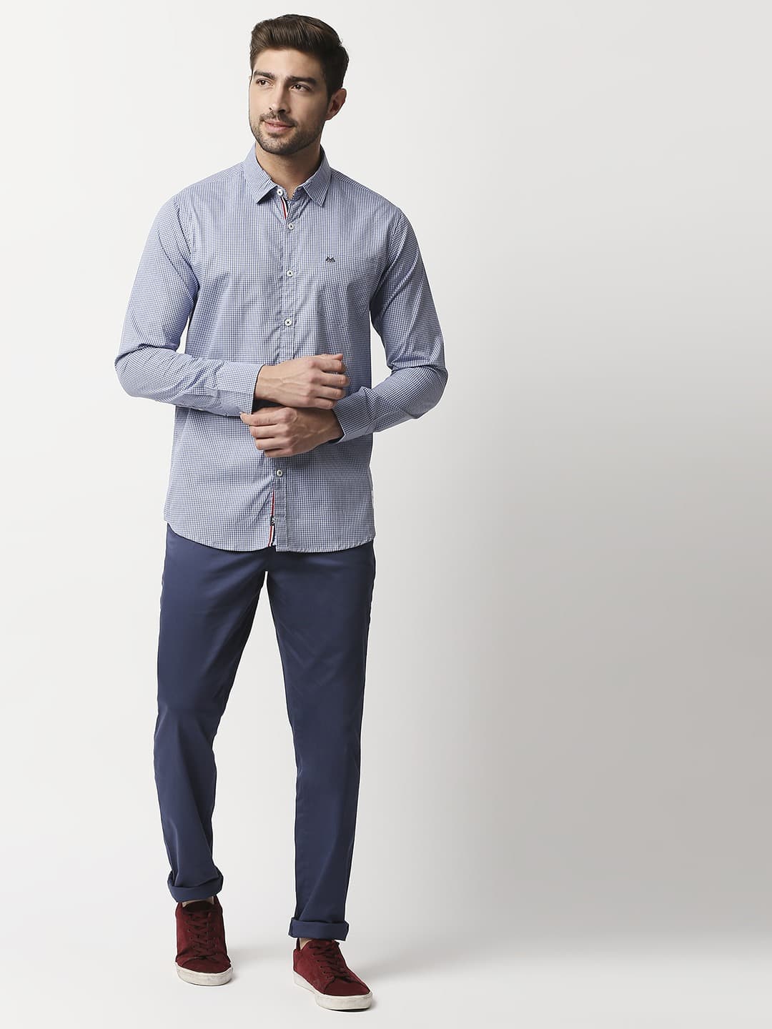 Thomas Scott Men Blue Relaxed Micro Checks Checked Casual Sustainable Shirt