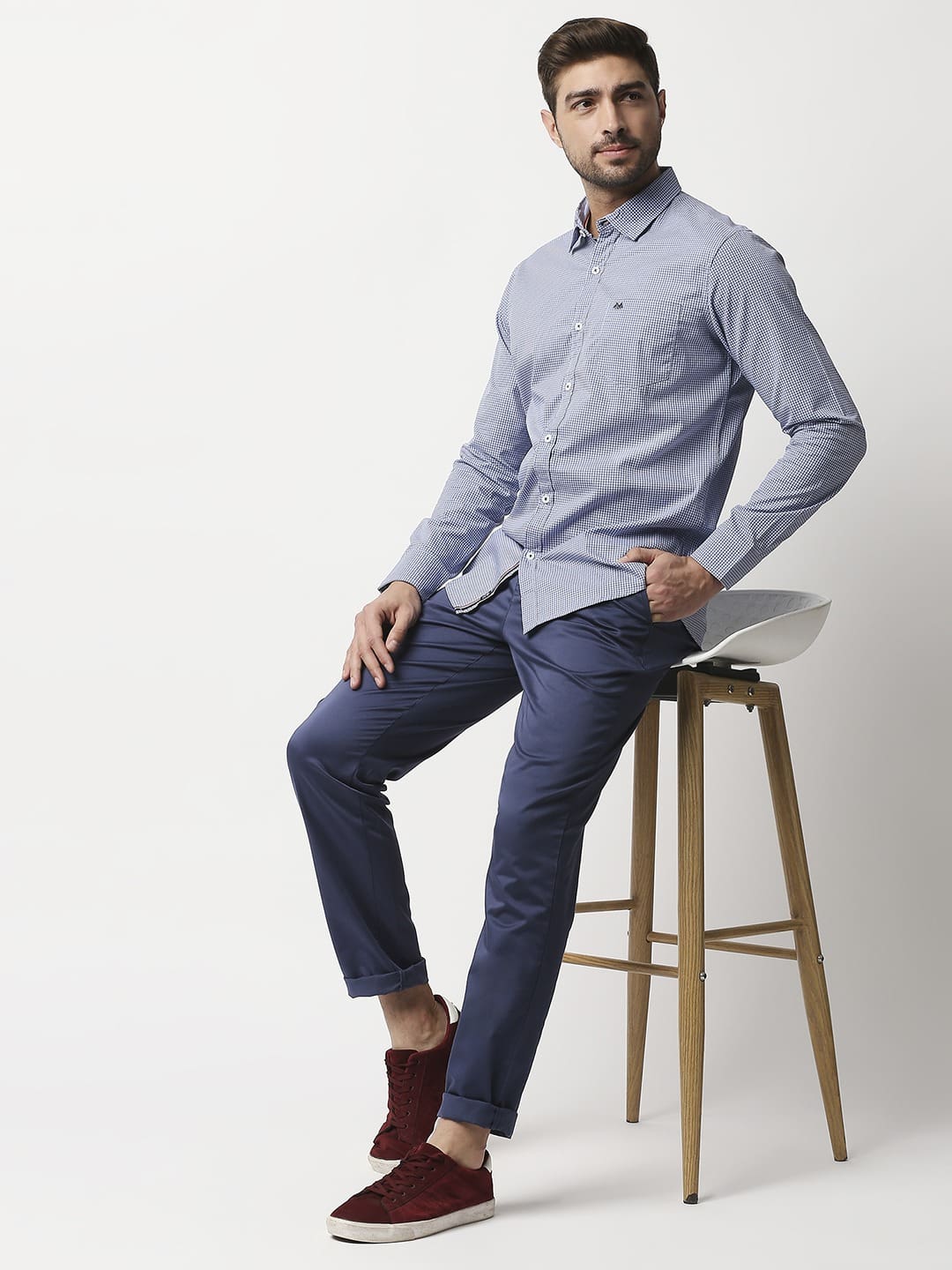 Thomas Scott Men Blue Relaxed Micro Checks Checked Casual Sustainable Shirt