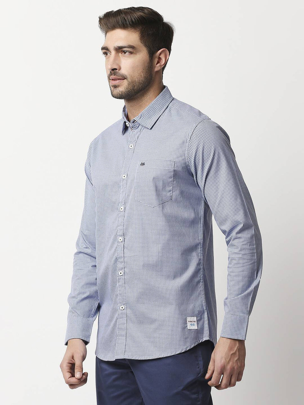 Thomas Scott Men Blue Relaxed Micro Checks Checked Casual Sustainable Shirt