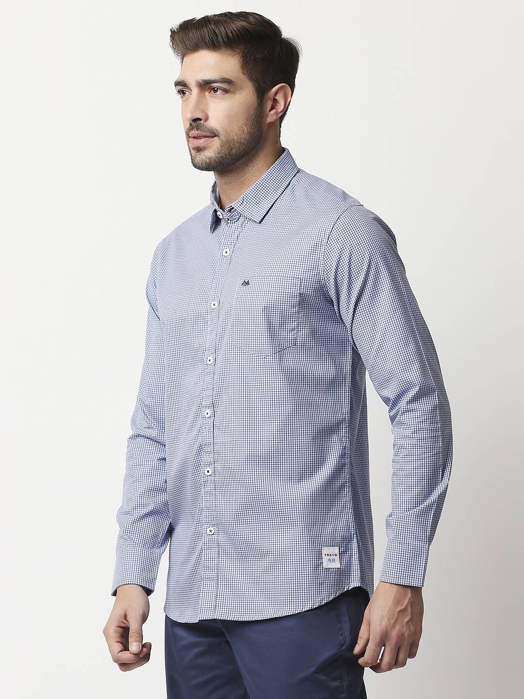 Thomas Scott Men Blue Relaxed Micro Checks Checked Casual Sustainable Shirt