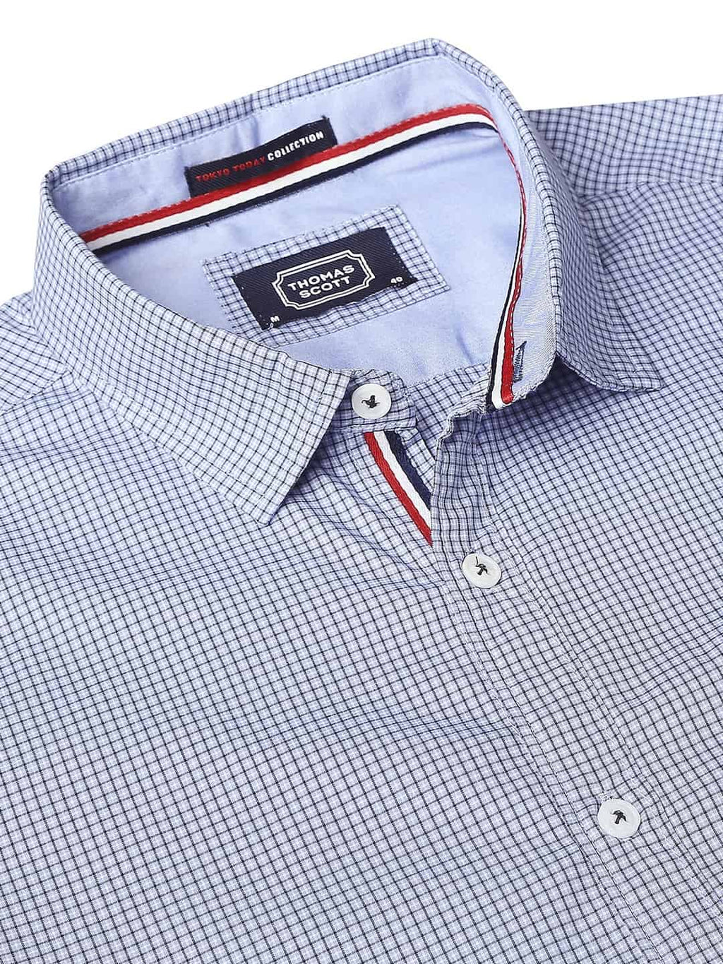 Thomas Scott Men Blue Relaxed Micro Checks Checked Casual Sustainable Shirt