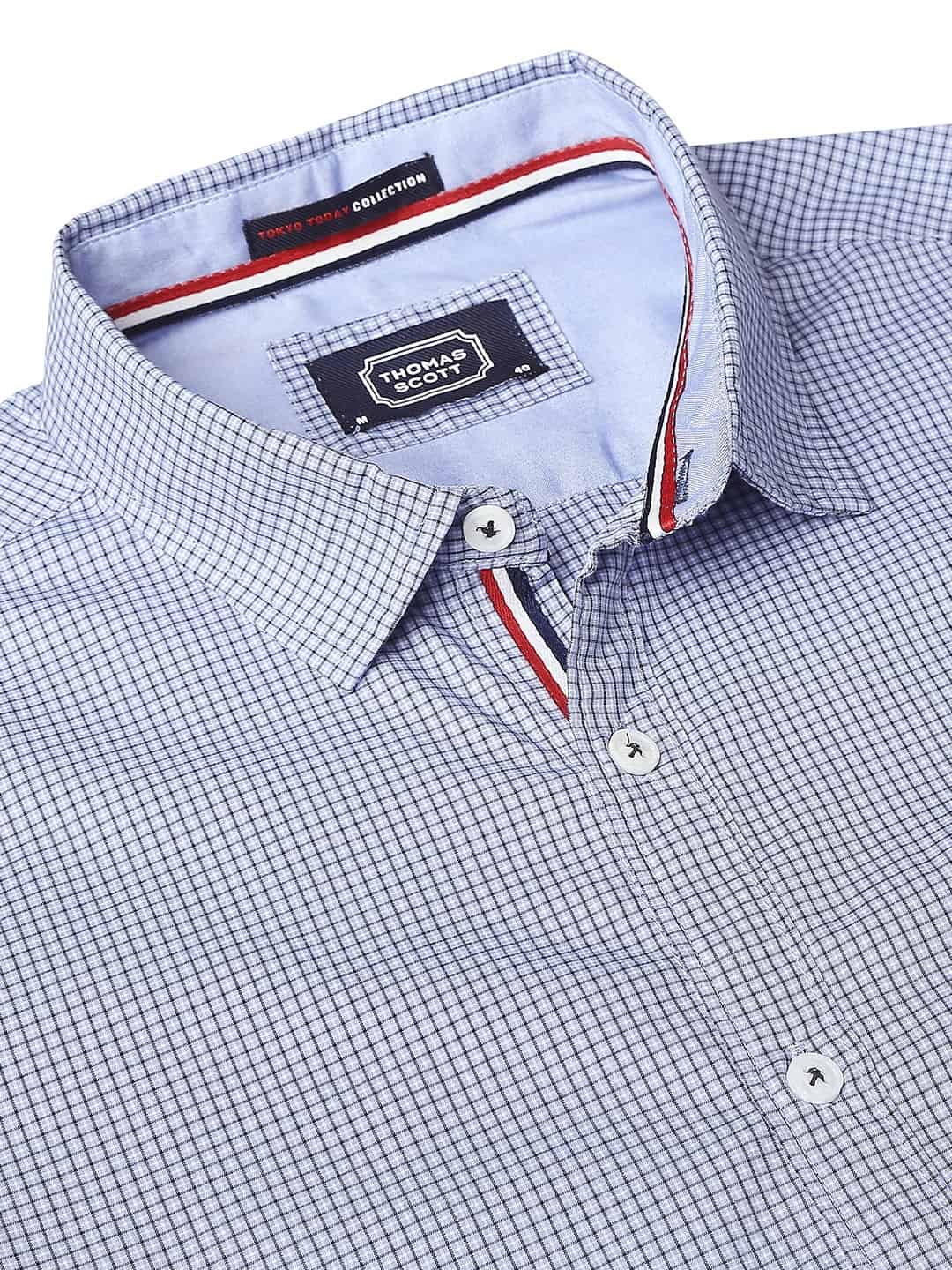 Thomas Scott Men Blue Relaxed Micro Checks Checked Casual Sustainable Shirt