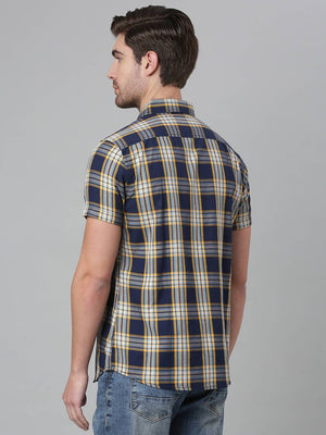 Thomas Scott Men Blue Slim Fit Tartan Checks Pure Cotton Casual Sustainable Shirt