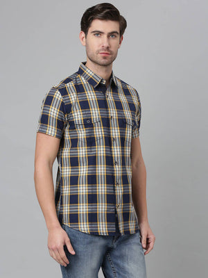Thomas Scott Men Blue Slim Fit Tartan Checks Pure Cotton Casual Sustainable Shirt