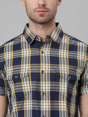 Thomas Scott Men Blue Slim Fit Tartan Checks Pure Cotton Casual Sustainable Shirt