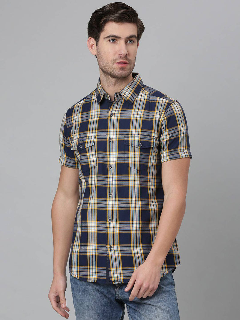 Thomas Scott Men Blue Slim Fit Tartan Checks Pure Cotton Casual Sustainable Shirt