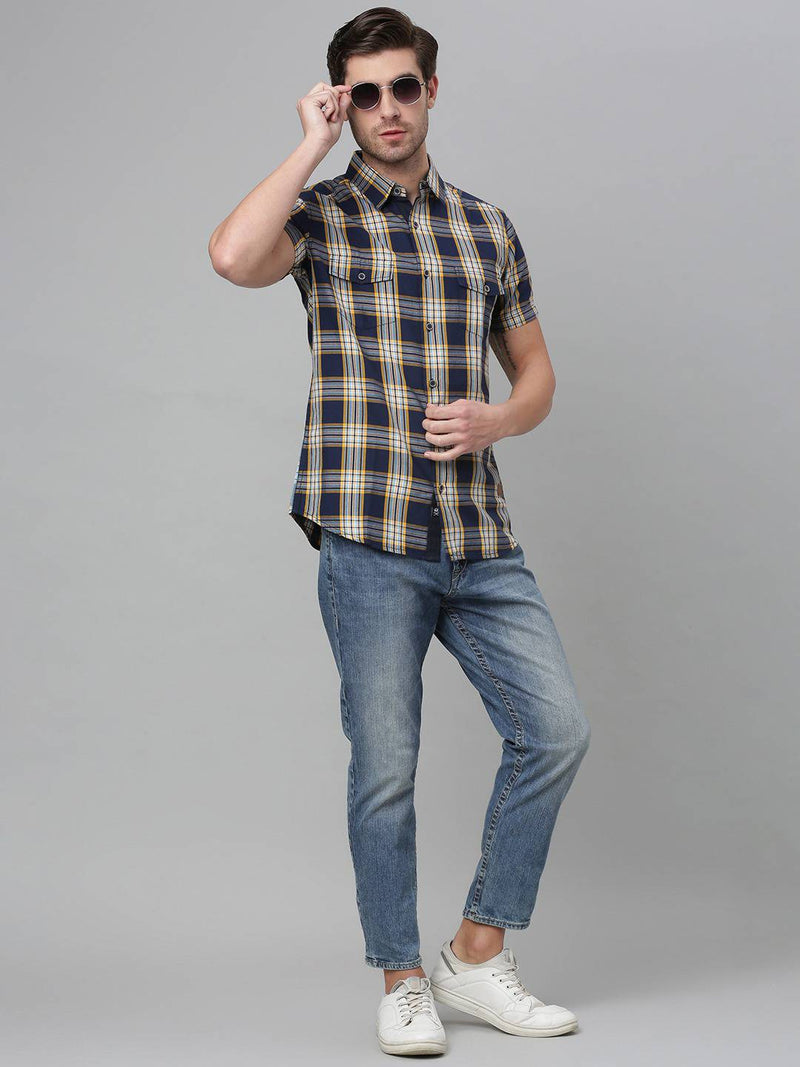 Thomas Scott Men Blue Slim Fit Tartan Checks Pure Cotton Casual Sustainable Shirt