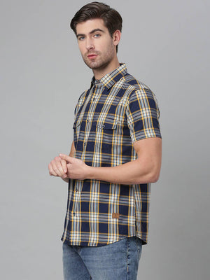 Thomas Scott Men Blue Slim Fit Tartan Checks Pure Cotton Casual Sustainable Shirt