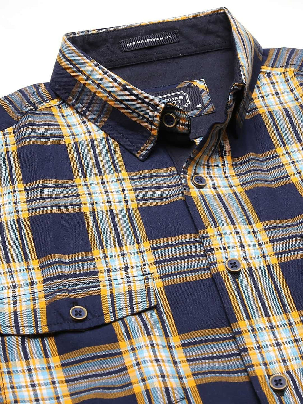 Thomas Scott Men Blue Slim Fit Tartan Checks Pure Cotton Casual Sustainable Shirt
