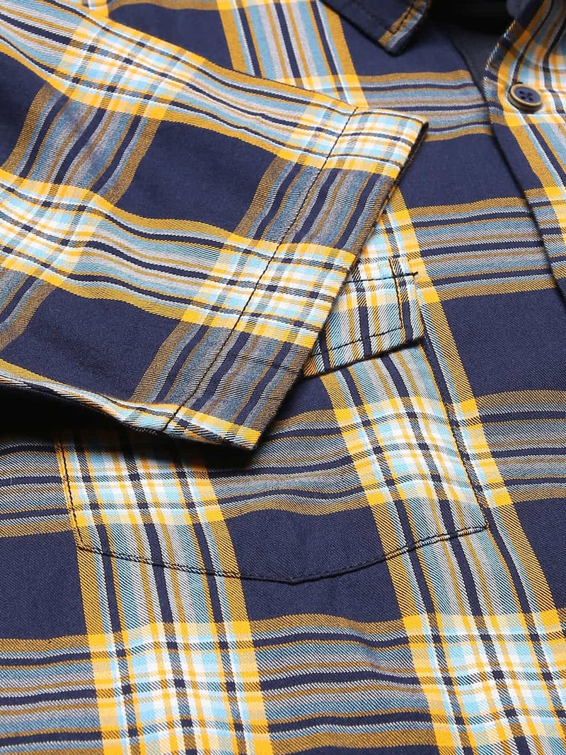 Thomas Scott Men Blue Slim Fit Tartan Checks Pure Cotton Casual Sustainable Shirt
