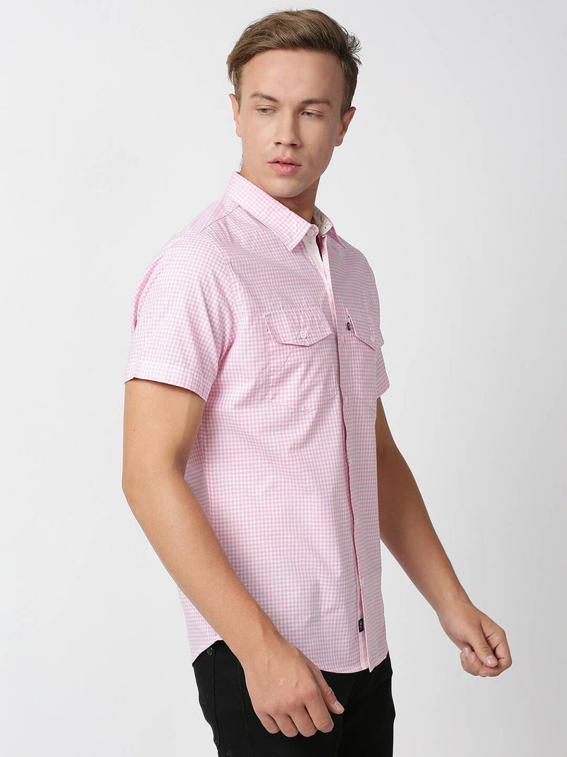 Thomas Scott Men Pink Micro Checks Striped Casual Shirt
