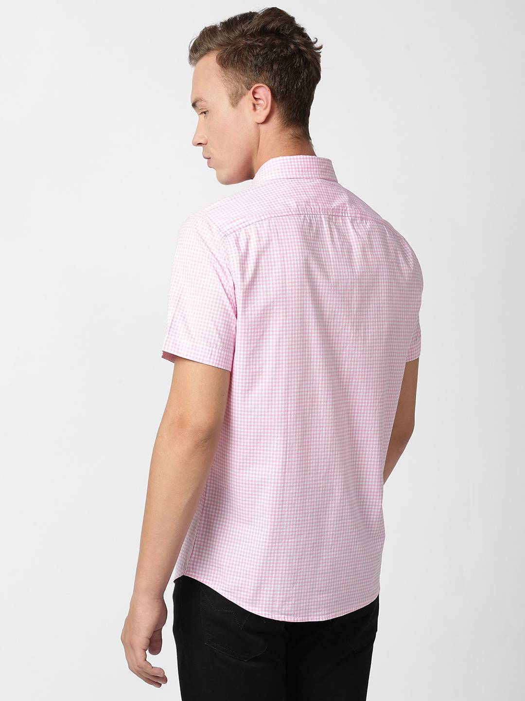 Thomas Scott Men Pink Micro Checks Striped Casual Shirt