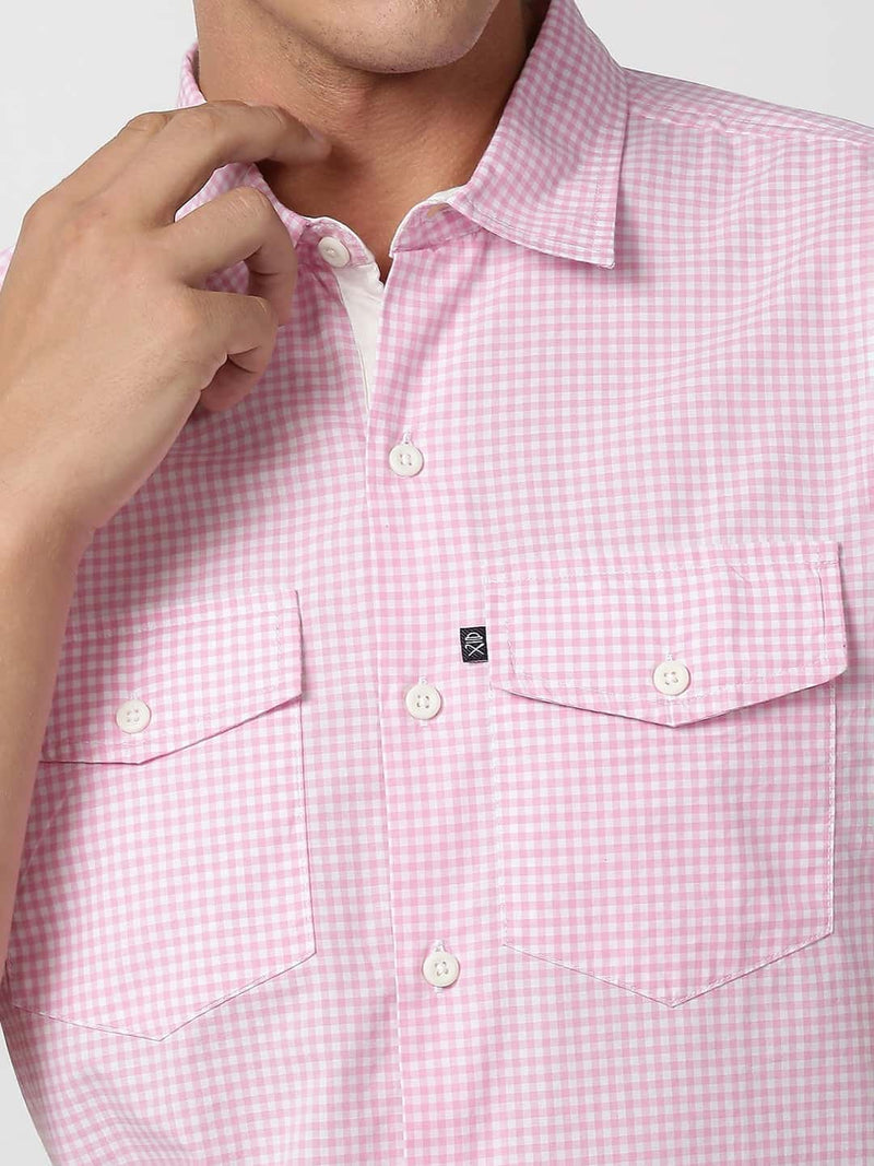 Thomas Scott Men Pink Micro Checks Striped Casual Shirt