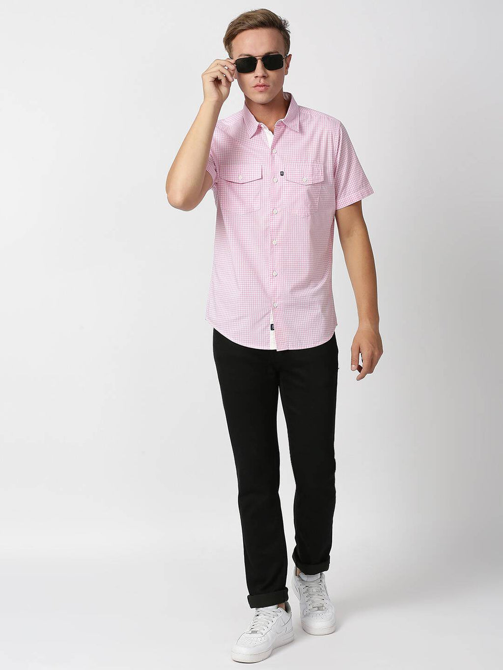Thomas Scott Men Pink Micro Checks Striped Casual Shirt