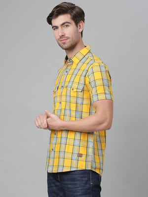 Thomas Scott Men Yellow Slim Fit Checked Cotton Casual Sustainable Shirt
