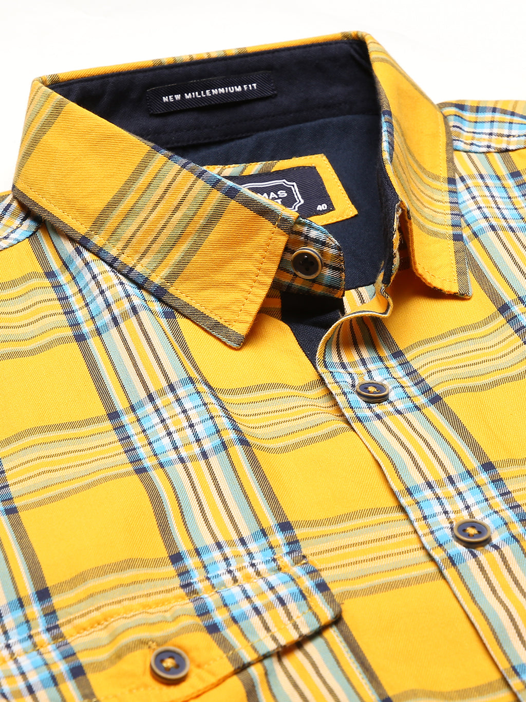 Thomas Scott Men Yellow Slim Fit Checked Cotton Casual Sustainable Shirt