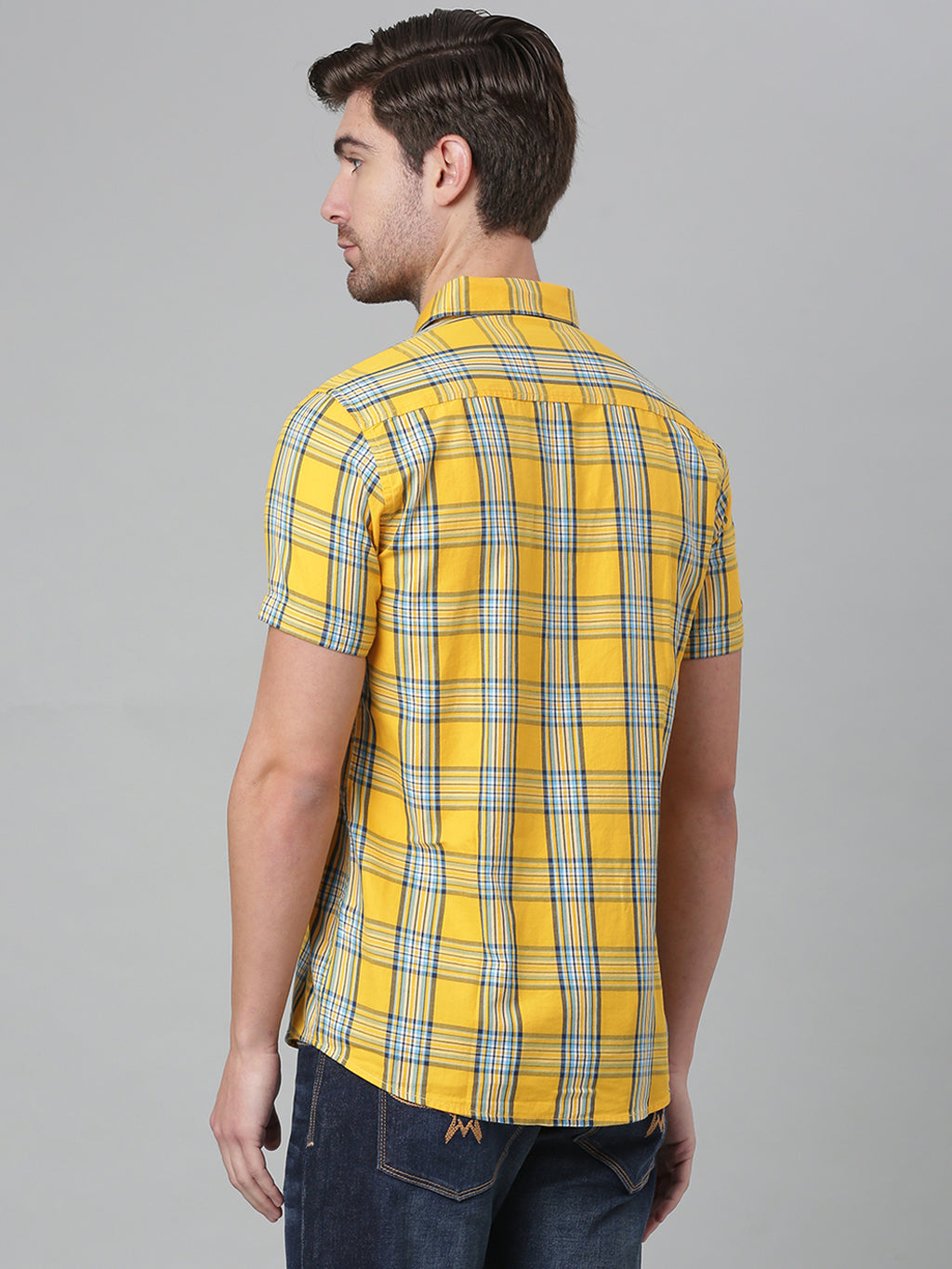 Thomas Scott Men Yellow Slim Fit Checked Cotton Casual Sustainable Shirt