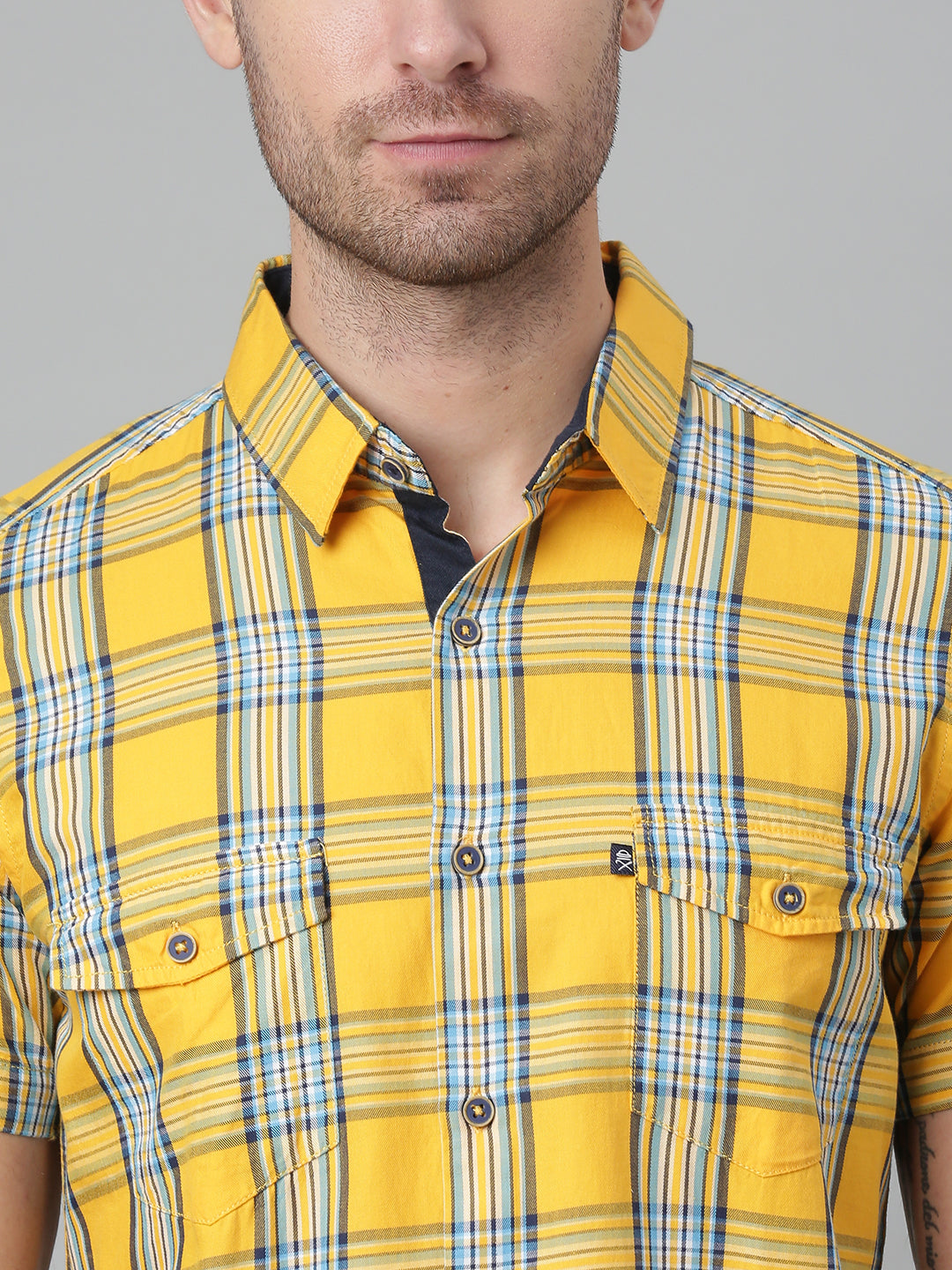 Thomas Scott Men Yellow Slim Fit Checked Cotton Casual Sustainable Shirt