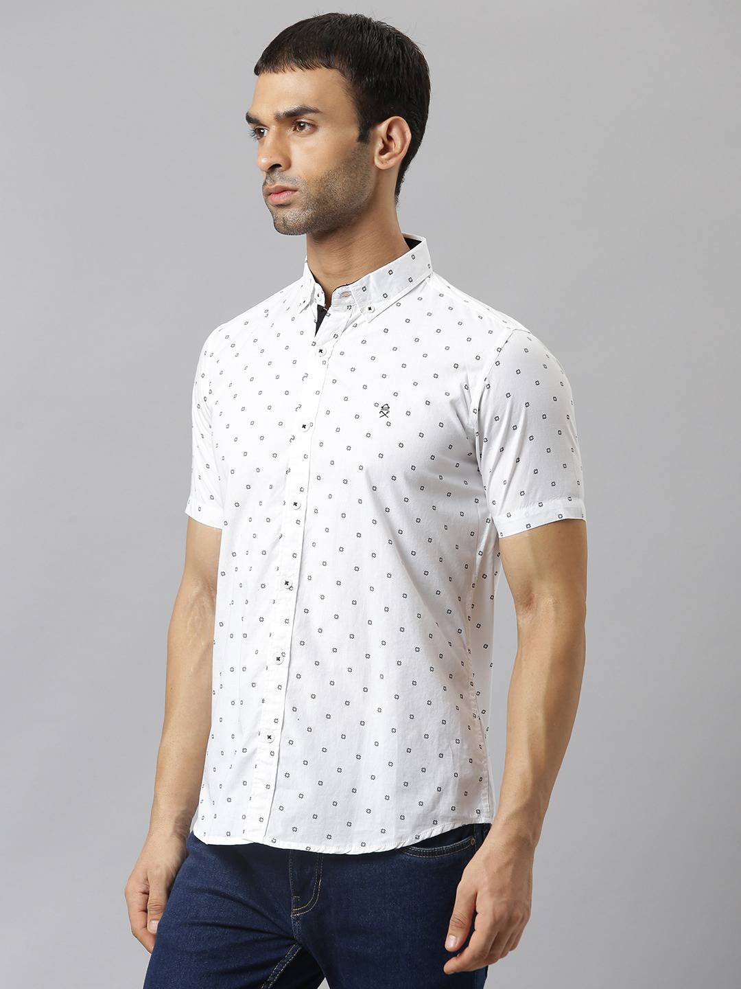 Thomas Scott Men White Relaxed Slim Fit Floral Printed Casual Shirt