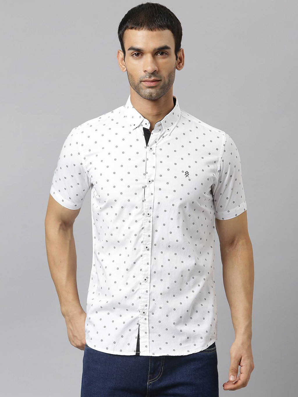 Thomas Scott Men White Relaxed Slim Fit Floral Printed Casual Shirt