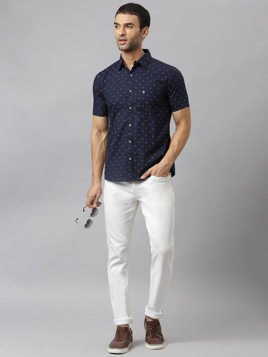 Thomas Scott Men Blue & Yellow Slim Fit Printed Pure Cotton Casual Sustainable Shirt