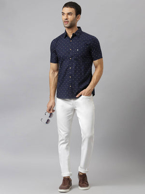 Thomas Scott Men Blue & Yellow Slim Fit Printed Pure Cotton Casual Sustainable Shirt