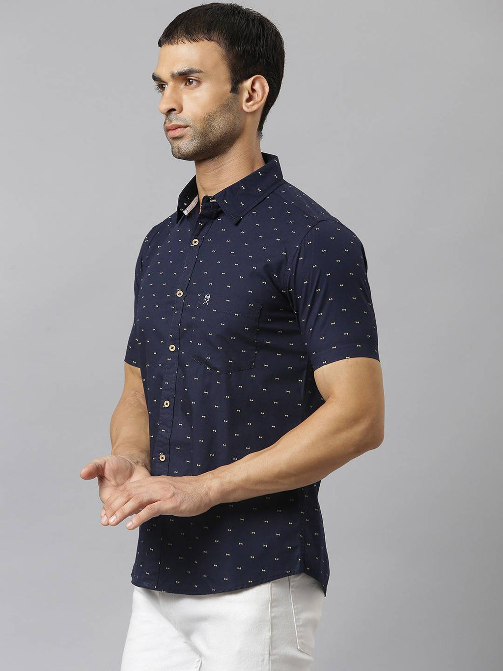 Thomas Scott Men Blue & Yellow Slim Fit Printed Pure Cotton Casual Sustainable Shirt