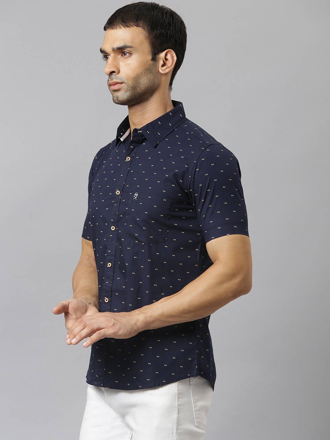 Thomas Scott Men Blue & Yellow Slim Fit Printed Pure Cotton Casual Sustainable Shirt