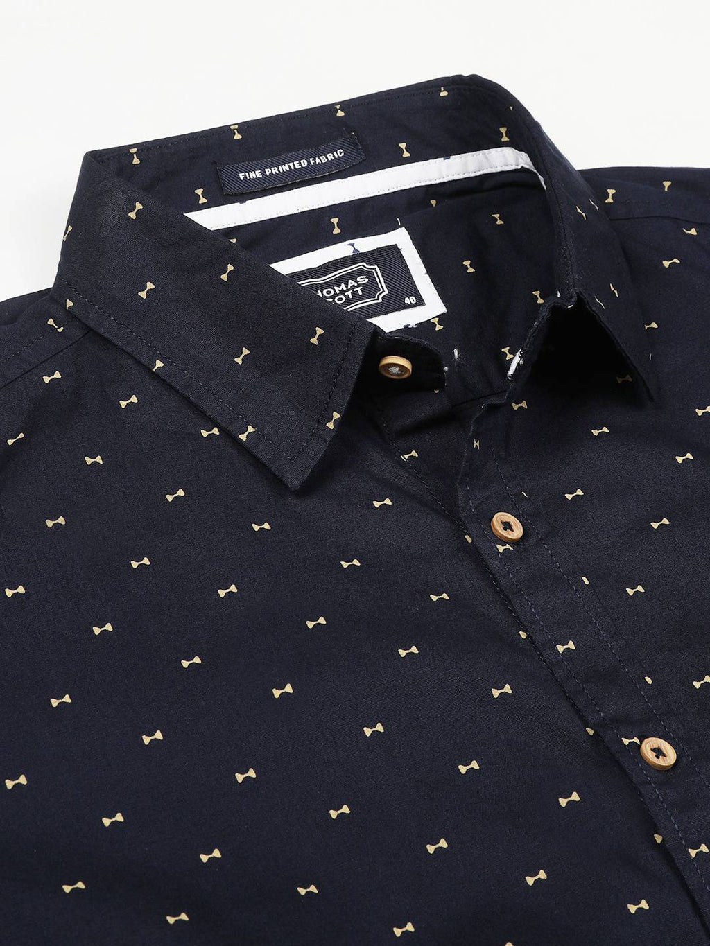 Thomas Scott Men Blue & Yellow Slim Fit Printed Pure Cotton Casual Sustainable Shirt