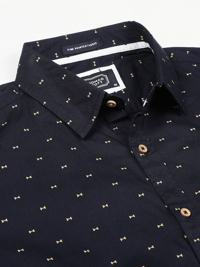 Thomas Scott Men Blue & Yellow Slim Fit Printed Pure Cotton Casual Sustainable Shirt