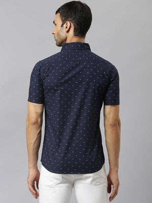 Thomas Scott Men Blue & Yellow Slim Fit Printed Pure Cotton Casual Sustainable Shirt