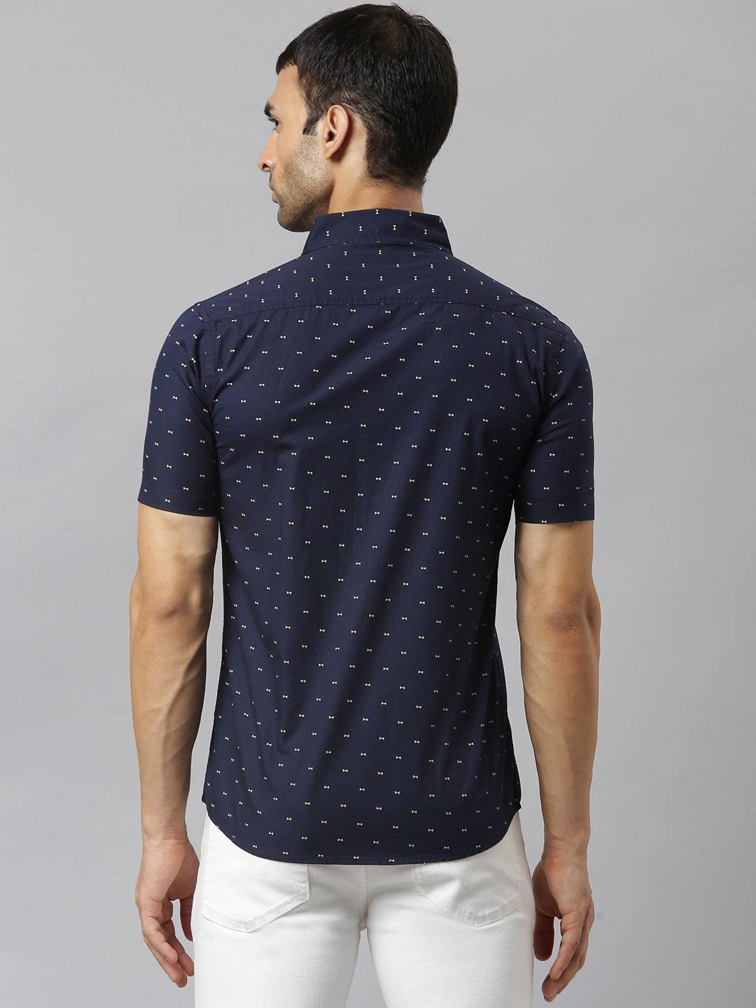 Thomas Scott Men Blue & Yellow Slim Fit Printed Pure Cotton Casual Sustainable Shirt