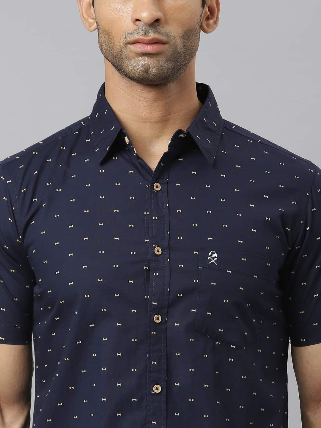 Thomas Scott Men Blue & Yellow Slim Fit Printed Pure Cotton Casual Sustainable Shirt