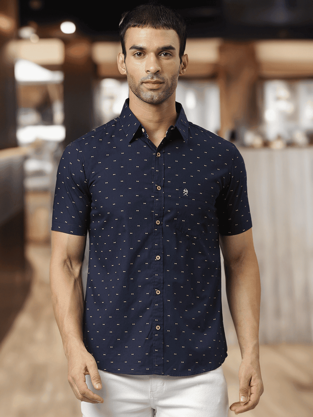 Thomas Scott Men Blue & Yellow Slim Fit Printed Pure Cotton Casual Sustainable Shirt