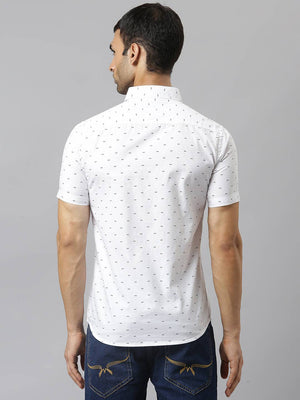 White & Blue Slim Fit Printed Pure Cotton Casual Sustainable Shirt For Men