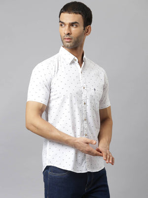 White & Blue Slim Fit Printed Pure Cotton Casual Sustainable Shirt For Men
