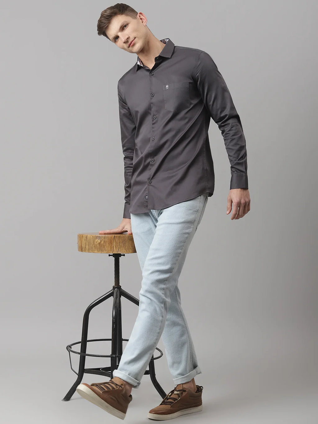 Thomas Scott Men Grey Relaxed Pure Cotton Casual Sustainable Shirt