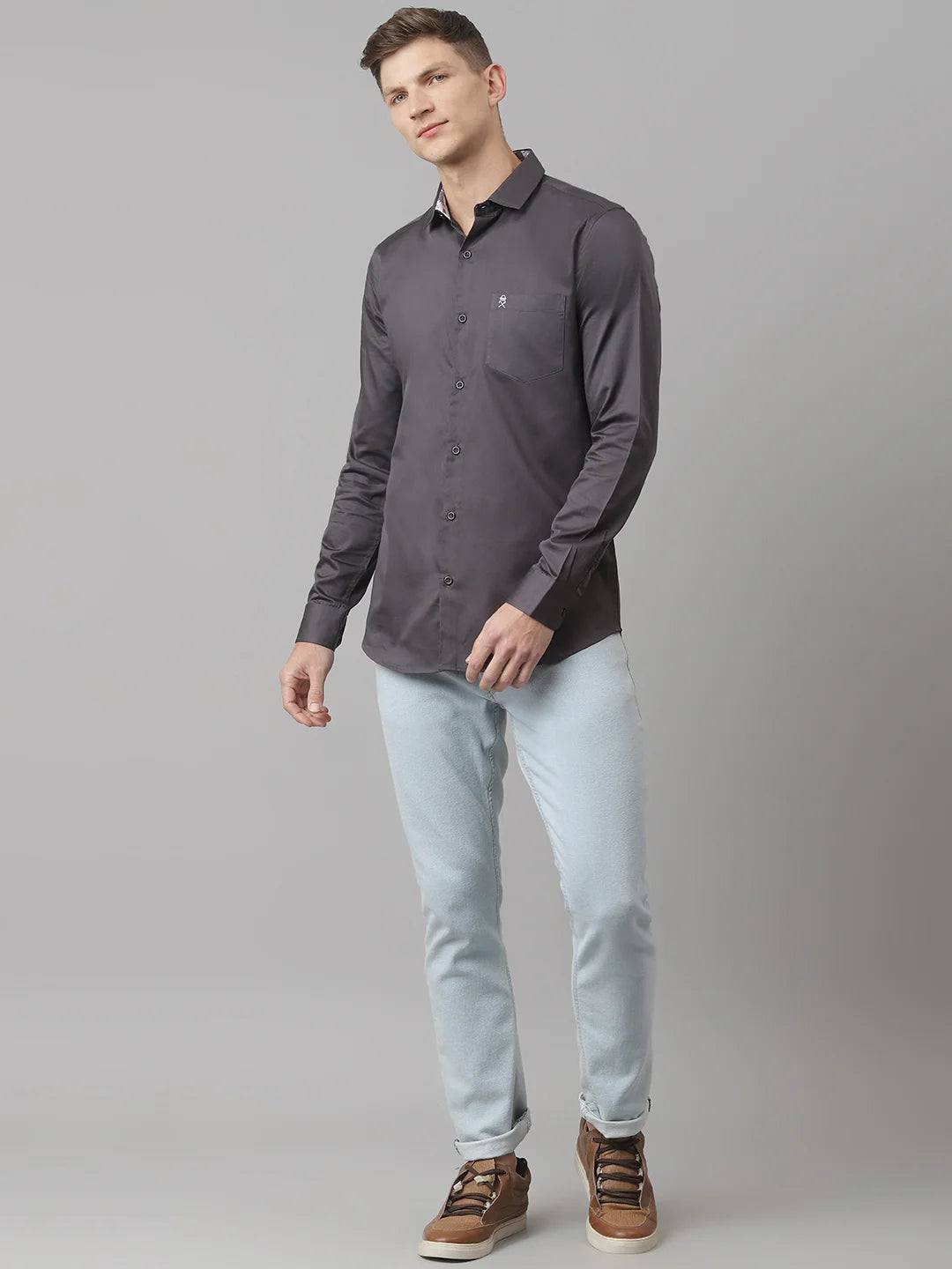 Thomas Scott Men Grey Relaxed Pure Cotton Casual Sustainable Shirt
