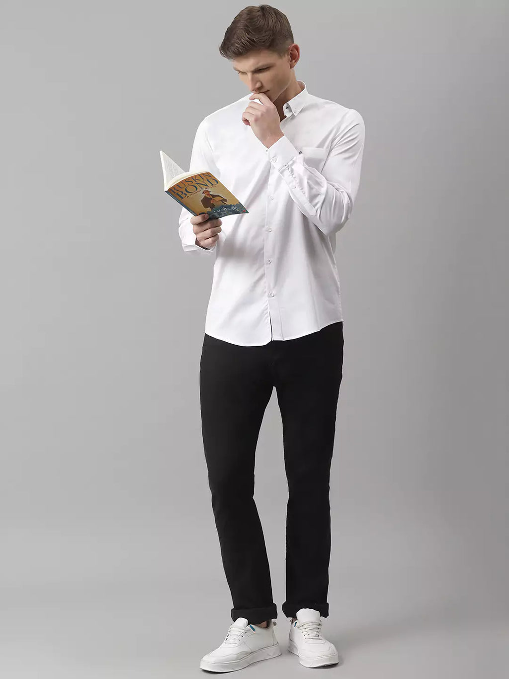 Thomas Scott Men White Relaxed Button-Down Collar Pure Cotton Casual Sustainable Shirt