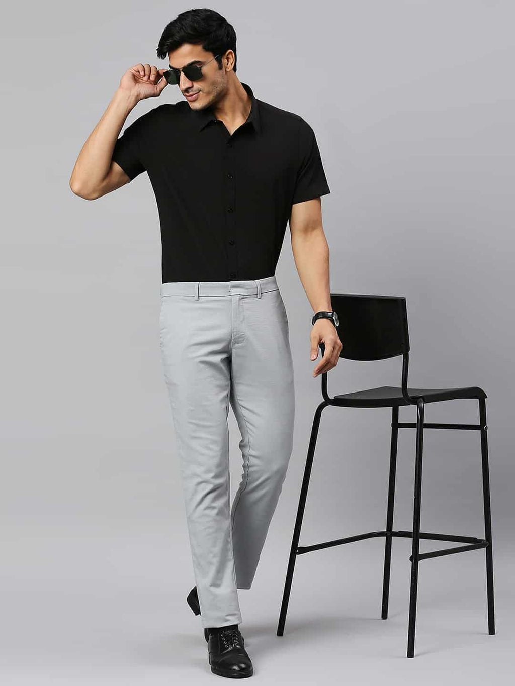 Thomas Scott Men Classic Slim Fit 4 Way Stretch Spread Collar Casual Shirt