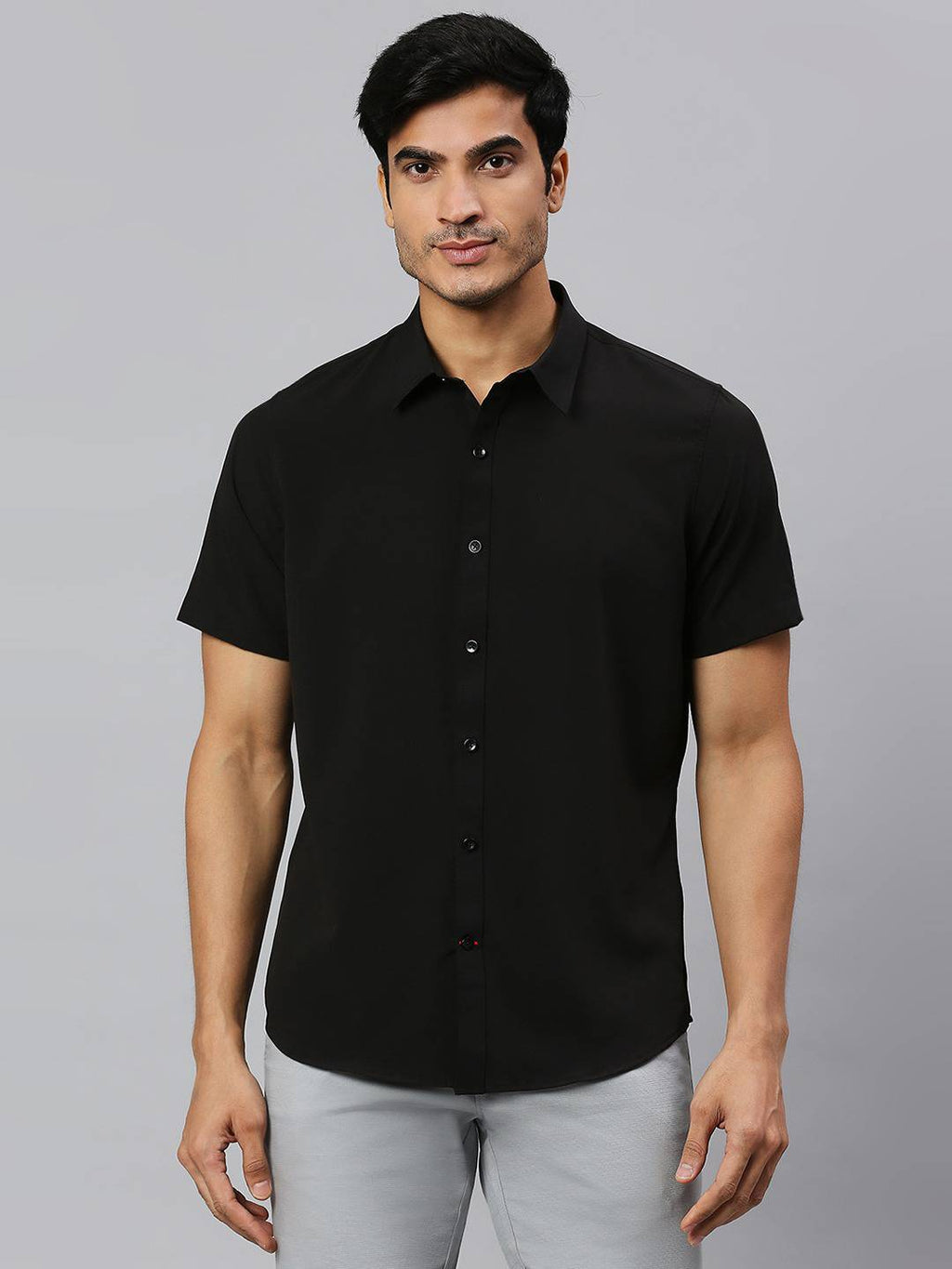 Thomas Scott Men Classic Slim Fit 4 Way Stretch Spread Collar Casual Shirt