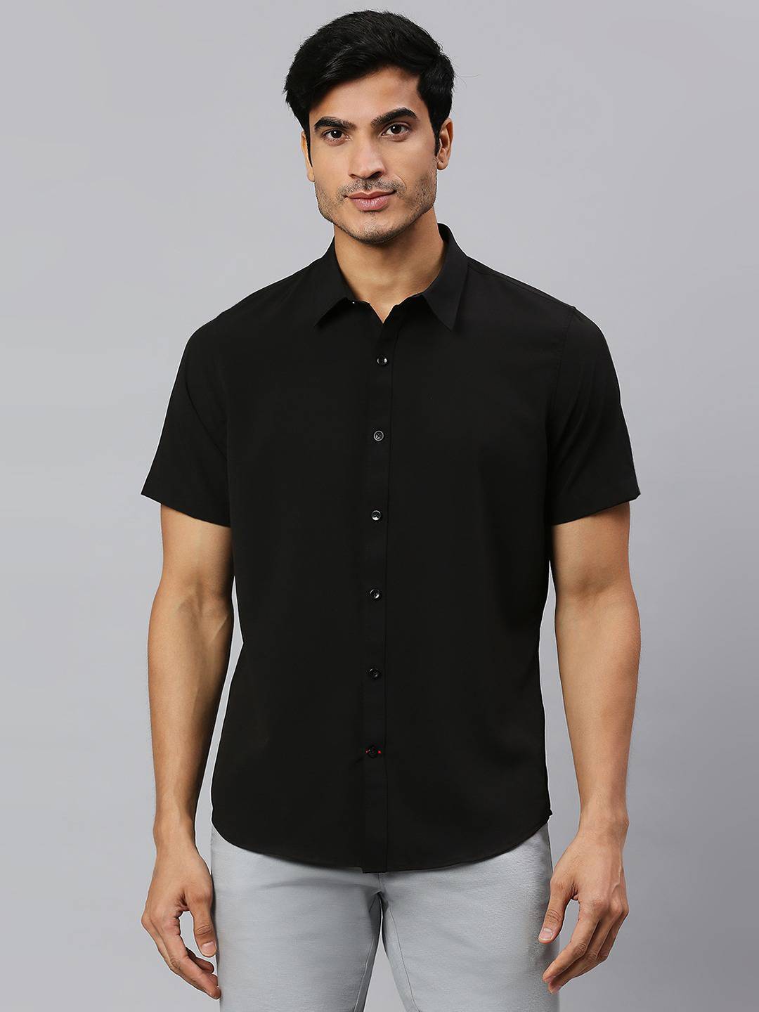 Thomas Scott Men Classic Slim Fit 4 Way Stretch Spread Collar Casual Shirt