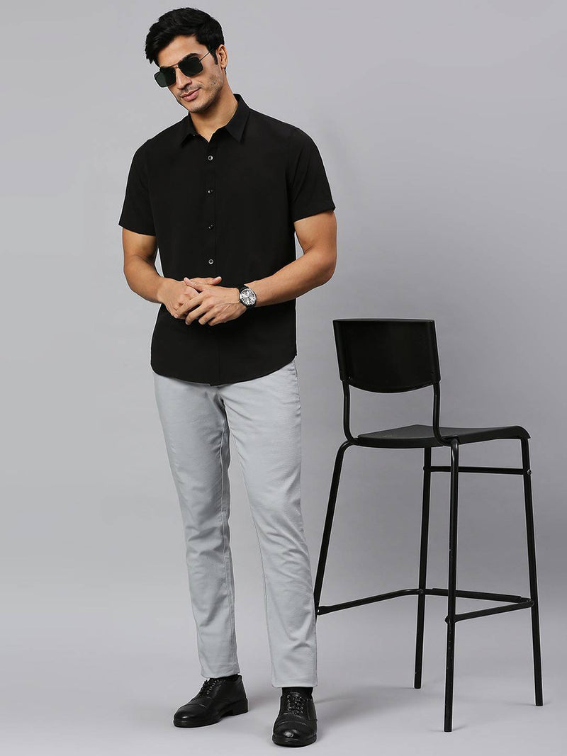 Thomas Scott Men Classic Slim Fit 4 Way Stretch Spread Collar Casual Shirt