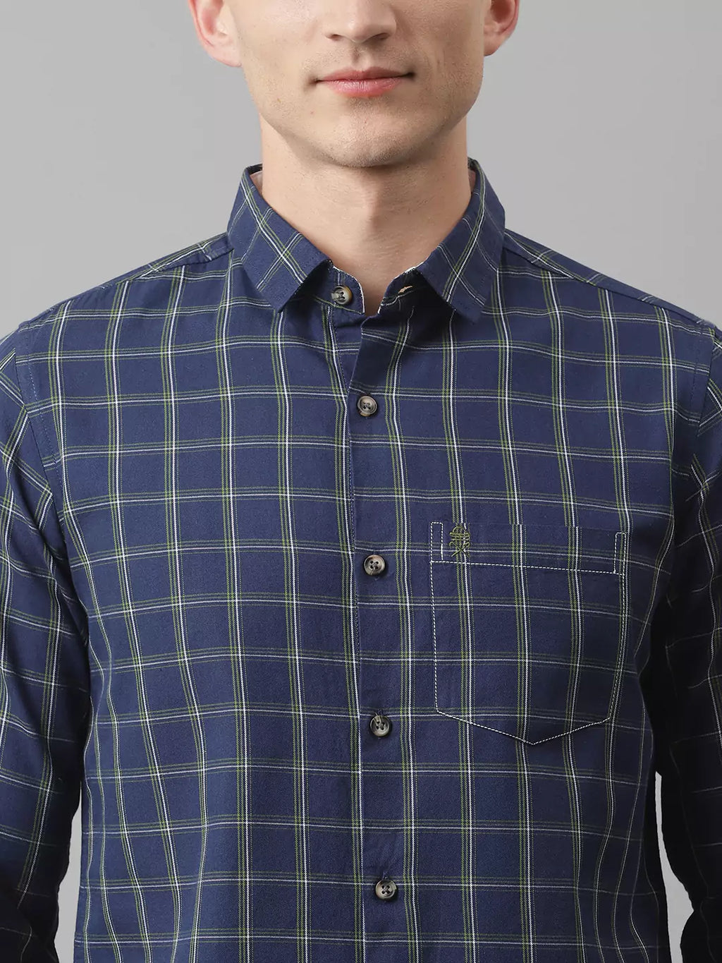 Thomas Scott Men Blue Slim Fit Cotton Checked Casual Sustainable Shirt