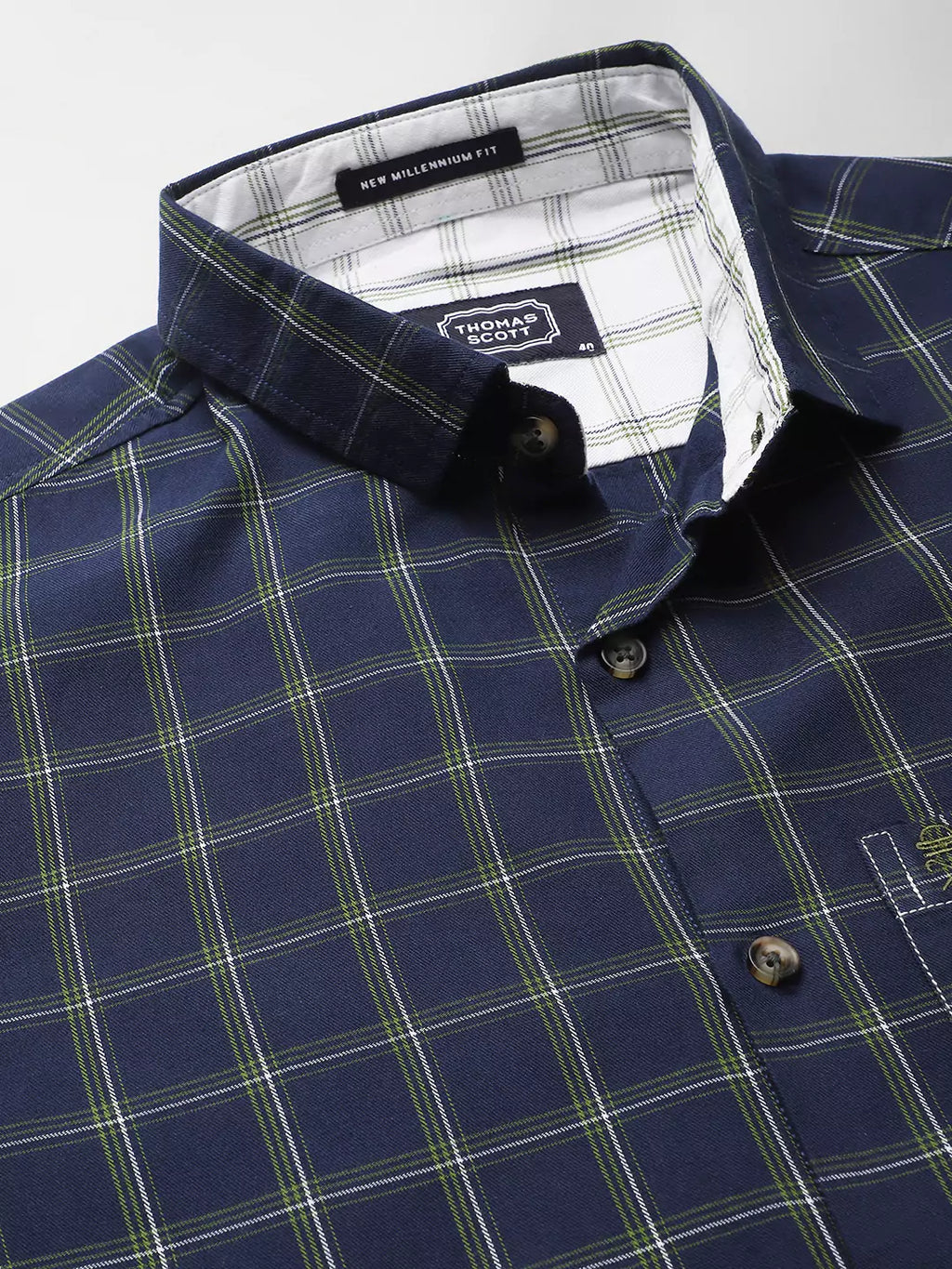 Thomas Scott Men Blue Slim Fit Cotton Checked Casual Sustainable Shirt
