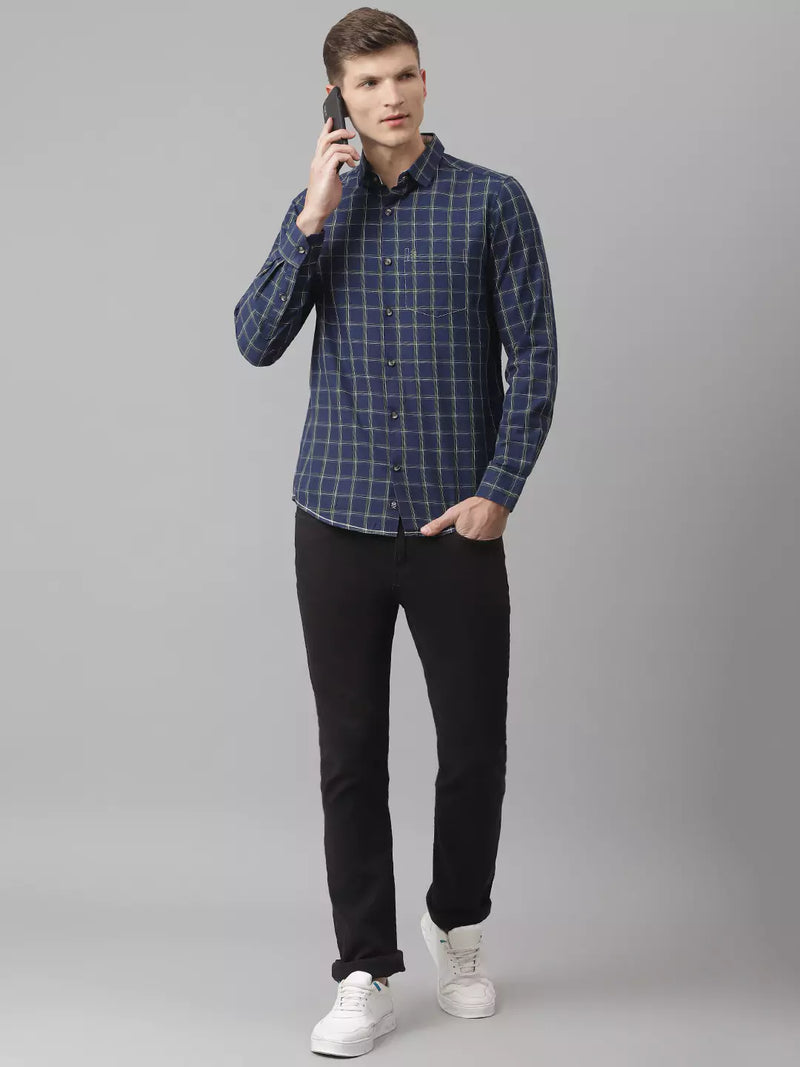 Thomas Scott Men Blue Slim Fit Cotton Checked Casual Sustainable Shirt
